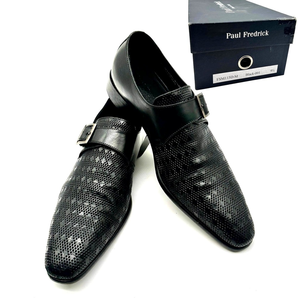 Paul Fredrick Men's Black‎ Leather Buckle Dress Shoes FSM115D 9.5M – w/ Box